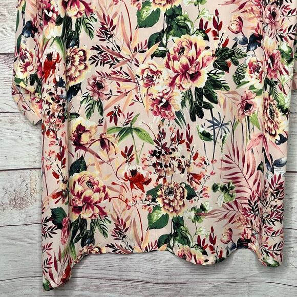 Bobeau Pink Floral Botanical Girly Open Front Flowy Peony Kimono Size XL - Picture 5 of 12